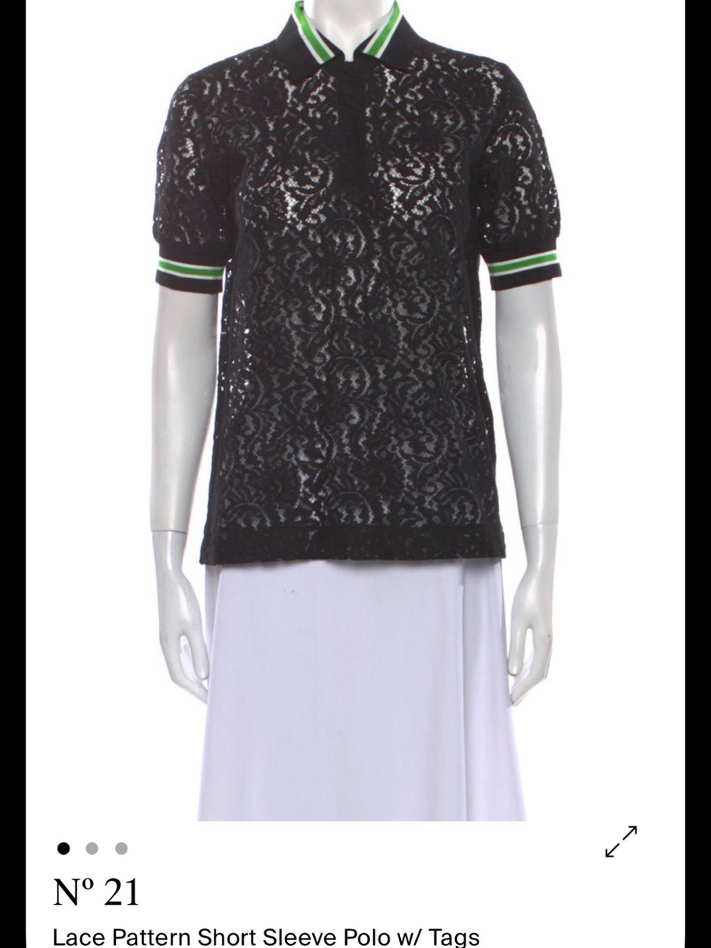 No21 Black Lace Short-Sleeve Polo Top